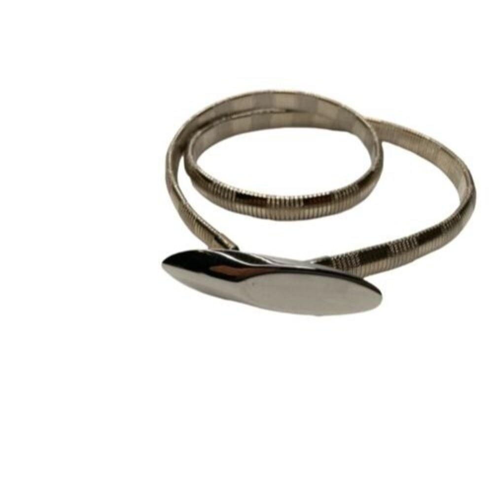 Silver Tone Textured Coil Stretch Bar Buckle Belt Size S Small